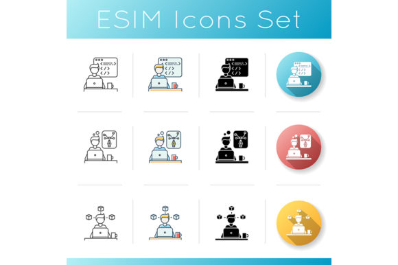 Distant Workers Icons Set for Modern Projects